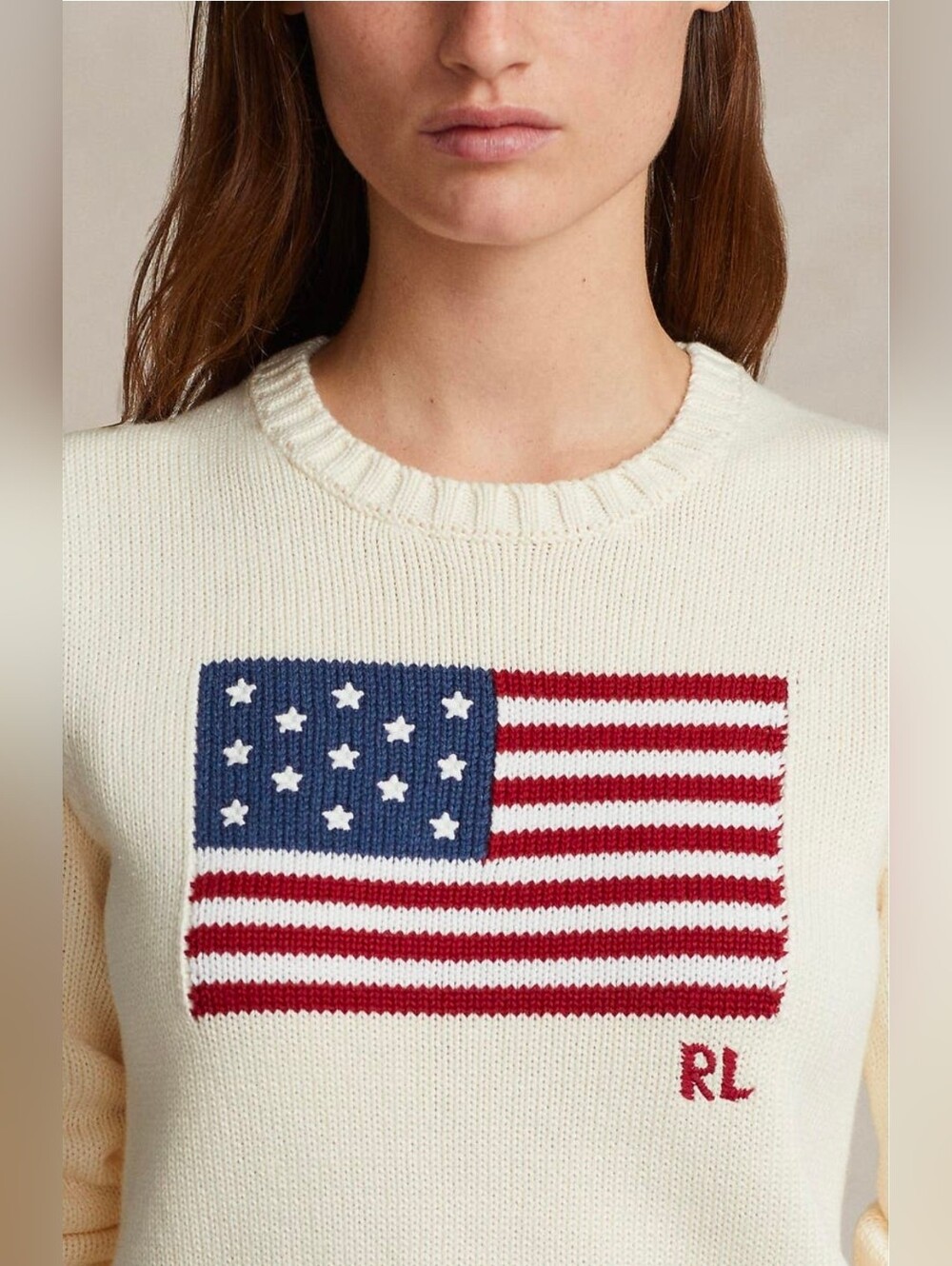🇺🇸 Polo Ralph Lauren Cream Knit Sweater with American Flag Small RTR - Picture 6 of 12